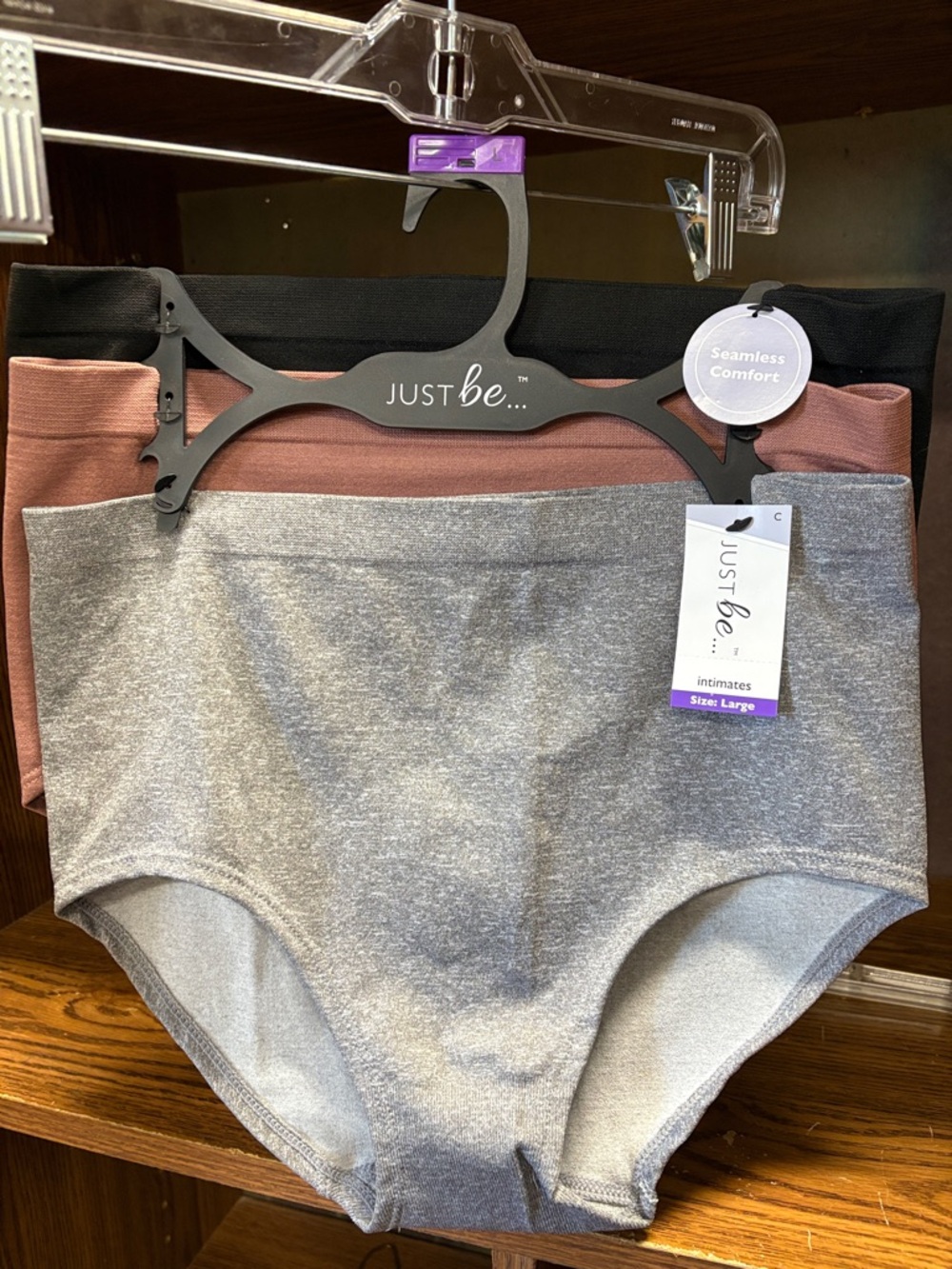 just be Seamless High-Waist Briefs - Gray, Mauve, Black (3-Pack)